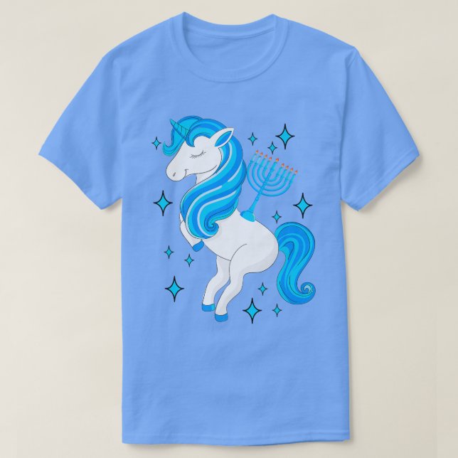Camiseta Funny Hanukkah Jewish Unicorn con Menorah  (Diseño del anverso)