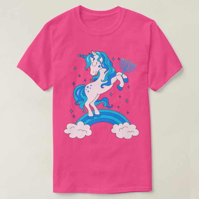 Camiseta Funny Hanukkah Jewish Unicorn con Menorah (Diseño del anverso)
