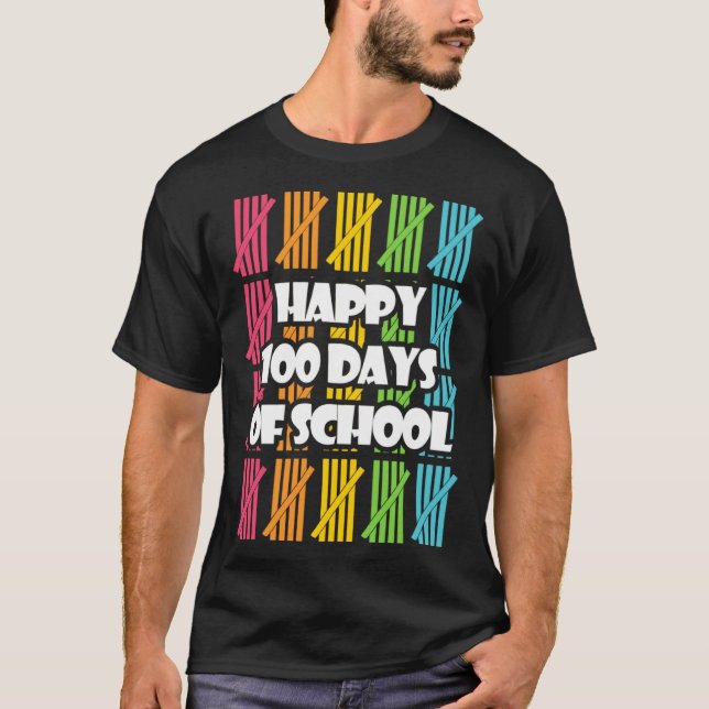 Camiseta Funny Happy 100 Days Of School Apparel, Hash Marks (Anverso)