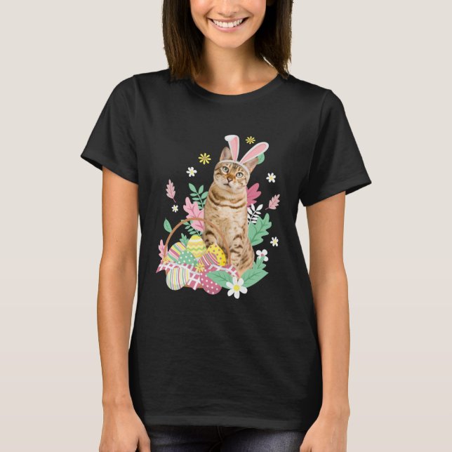 Camiseta Funny happy easter cute cat bunny eggs basket rabb (Anverso)