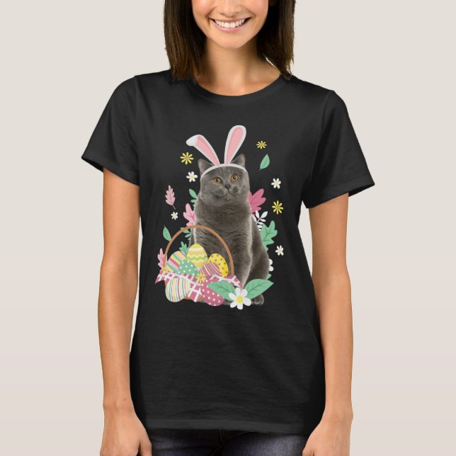 Camiseta Funny happy easter cute cat bunny eggs basket rabb (Anverso)