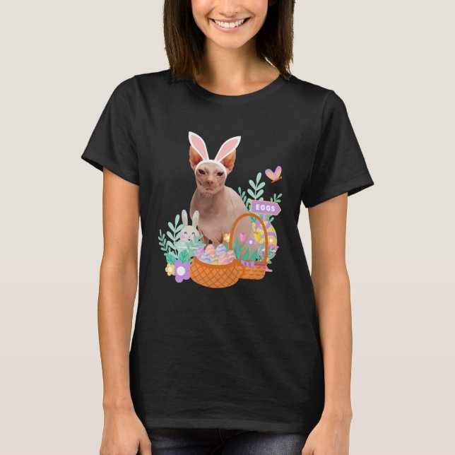 Camiseta Funny happy easter sphynx cat bunny eggs basket ra (Anverso)