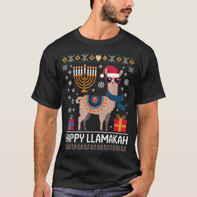Camiseta Funny Happy Llamakah Llama With Menorah  (Anverso)