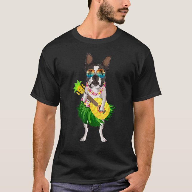 Camiseta Funny Hawaiian Boston Terrier Dog Pineapple Ukulel (Anverso)