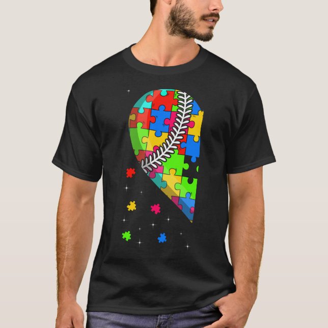 Camiseta Funny Heart Baseball Autism Awareness Support Love (Anverso)