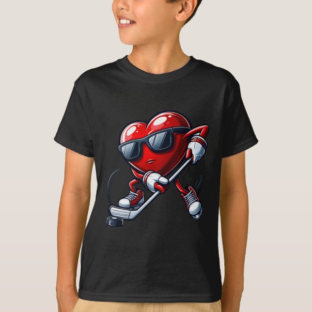 Camiseta Funny Heart Playing Hockey Valentines Day Mens Boy (Anverso)