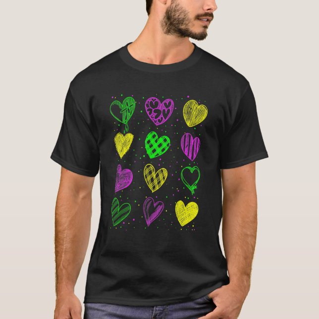 Camiseta Funny Heart Print Mardi Gras Cute Mardi Gras Party (Anverso)