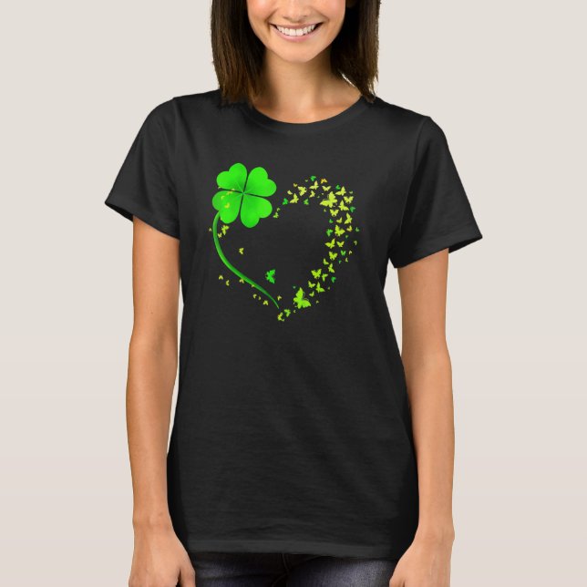 Camiseta Funny Heart Shamrock Butterfly Happy St Patrick (Anverso)