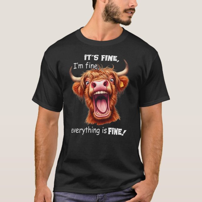 Camiseta Funny Highland Cow It's Fine I'm Fine Everything I (Anverso)