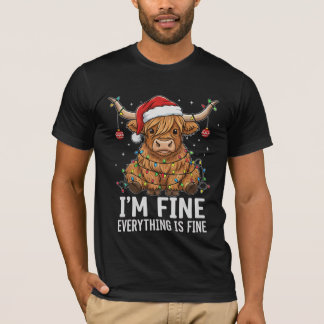 Camiseta Funny Highland Cow Tangled in Christmas Lights Hol