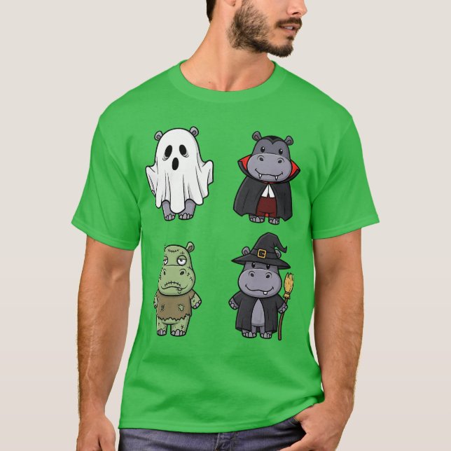 Camiseta Funny Hippo Spooky Ghost Boo Horror Pumpkin Hippo  (Anverso)