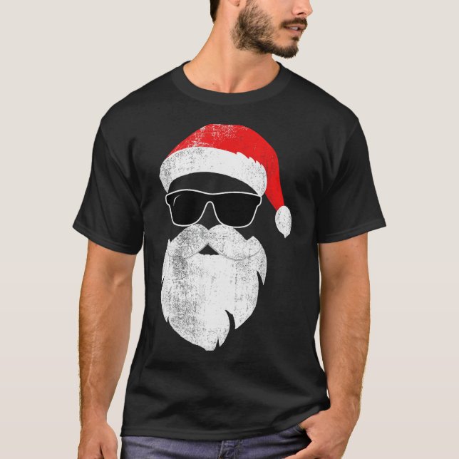 Camiseta Funny Hipster Santa Face With Hat Beard &amp; Gles (Anverso)