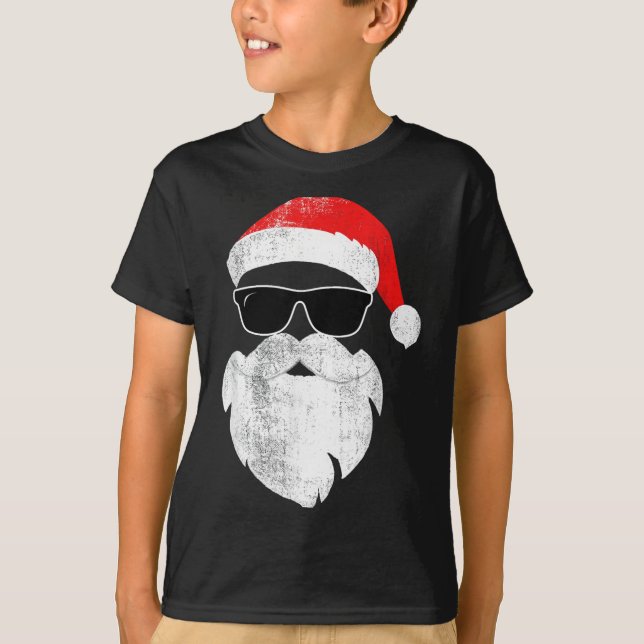 Camiseta Funny Hipster Santa Face With Hat Beard &amp; Gles (Anverso)
