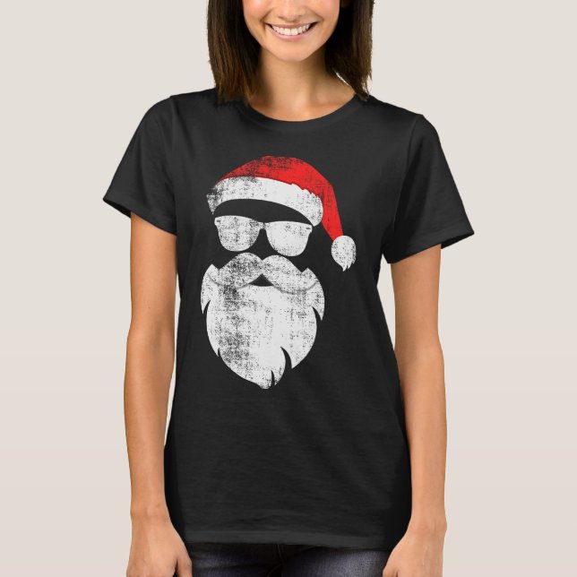 Camiseta Funny Hipster Santa Face With Hat Beard &amp; Gles (Anverso)
