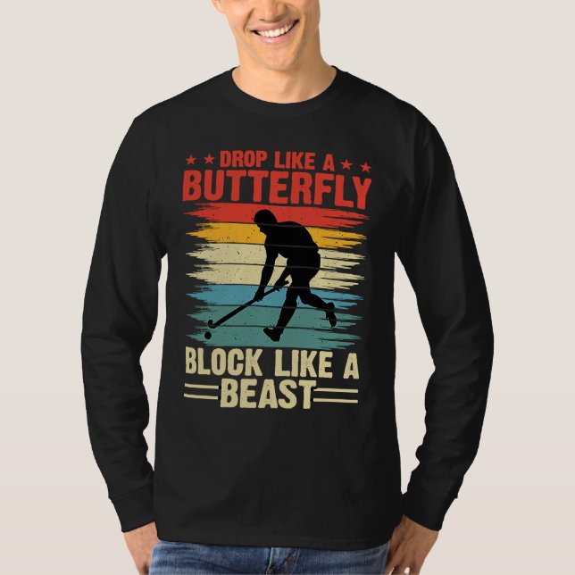 Camiseta Funny Hockey Drop Like A Butterfly Block Like A Be (Anverso)