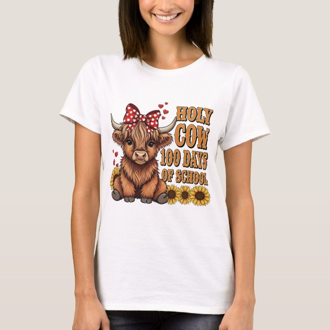 Camiseta Funny Holy Cow 100 Days of School Western Boho Tea (Anverso)