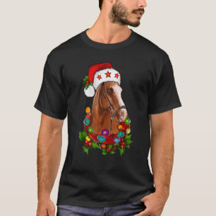 Camiseta Funny Horse Santa Hat ilumina a Navidades adornado