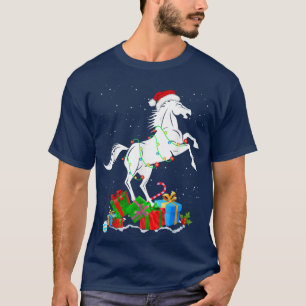 Camiseta Funny Horse Santa Hat Navidades encendieron a los