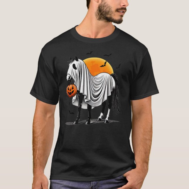 Camiseta Funny Horse With Jackolantern Ghost Halloween Ride (Anverso)