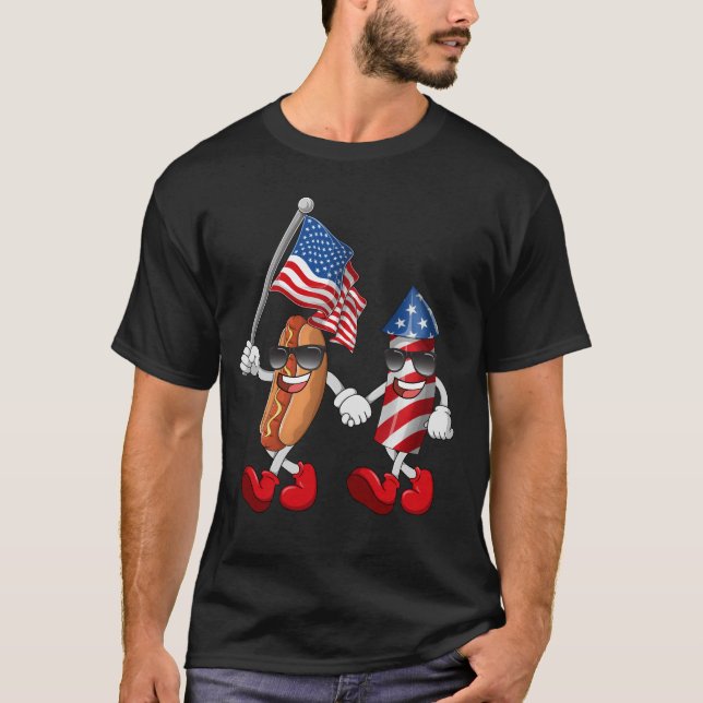 Camiseta Funny Hot Dog Firecracker 4 de julio Merica Estado (Anverso)