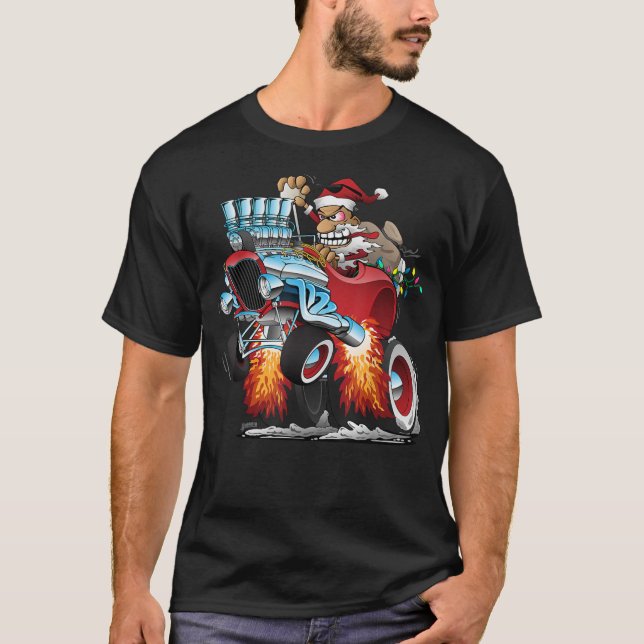 Camiseta Funny Hot Rod Santa Claus Navidades Holiday Car Ca (Anverso)