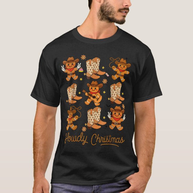 Camiseta Funny Howdy Christmas Gingerbread Cowboy Rodeo Wes (Anverso)