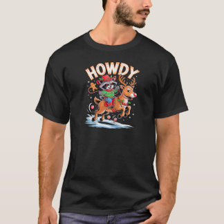 Camiseta Funny Howdy Christmas Raccoon Cowboy Riding Reinde