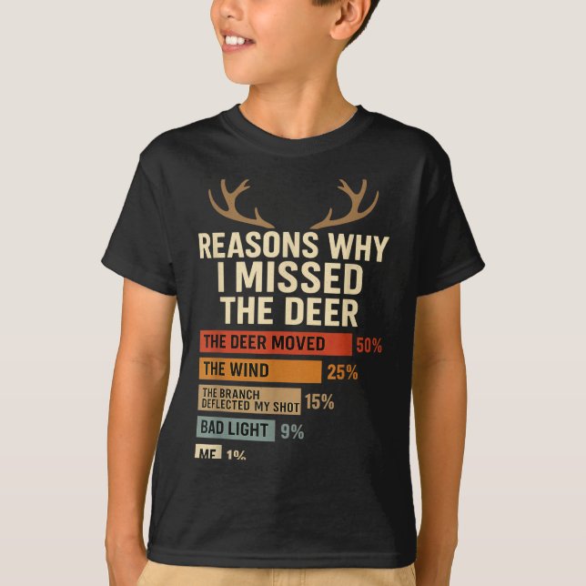 Camiseta Funny Hunter Reasons Why I Missed The Deer Hunting (Anverso)