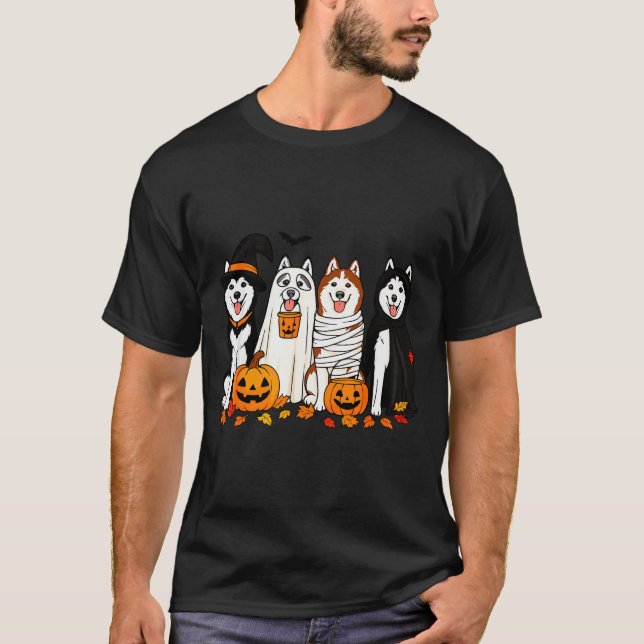 Camiseta Funny Husky Ghost Dogs Halloween Dog Soky  (Anverso)