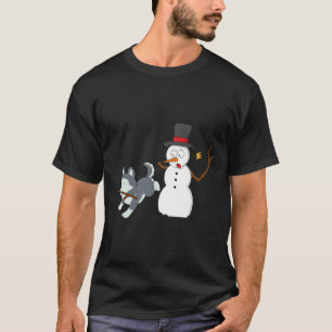 Camiseta Funny Husky Snowman Stick Arm Navidades