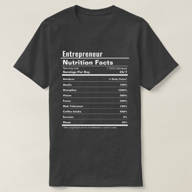 Camiseta Funny Hustle Nutrition Hacts para emprendedor (Diseño del anverso)