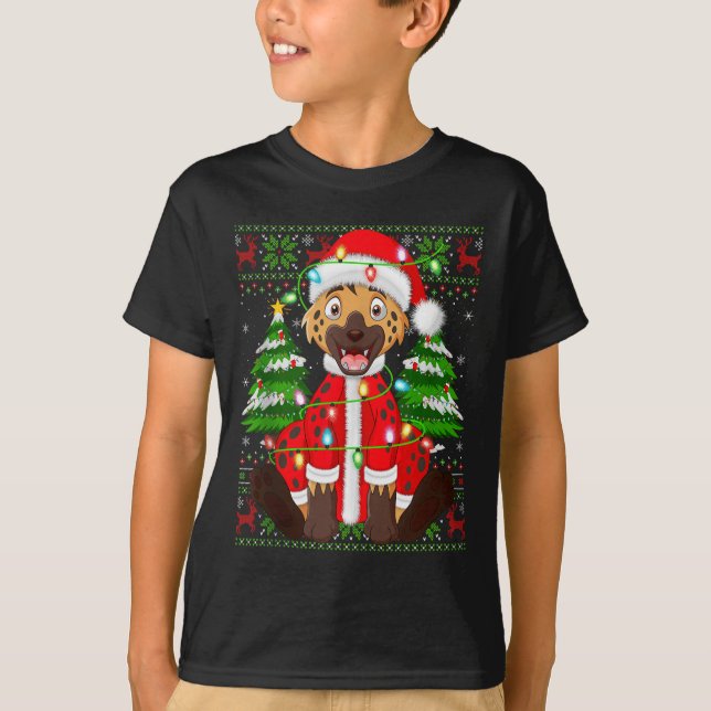 Camiseta Funny Hyena Christmas Lights Santa Costume Ugly Xm (Anverso)