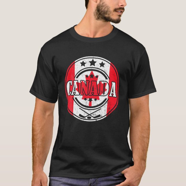 Camiseta Funny Ice Hockey Stick Maple Leaf Bandera Canadien (Anverso)