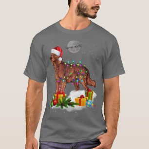 Camiseta Funny Irish Setter Dog Christmas Lights Santa Hat