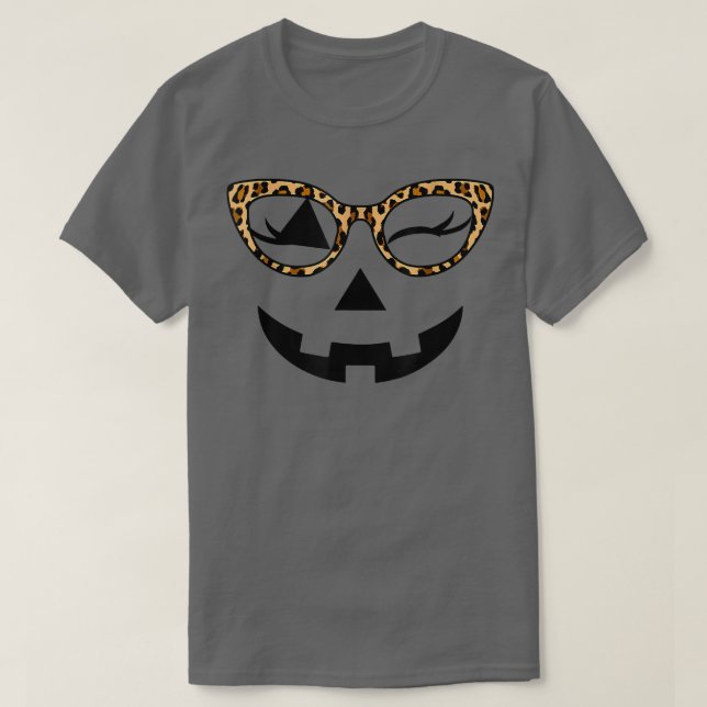 Camiseta Funny Jack O Lantern Pumpkin Face Hallowen Leopard (Diseño del anverso)