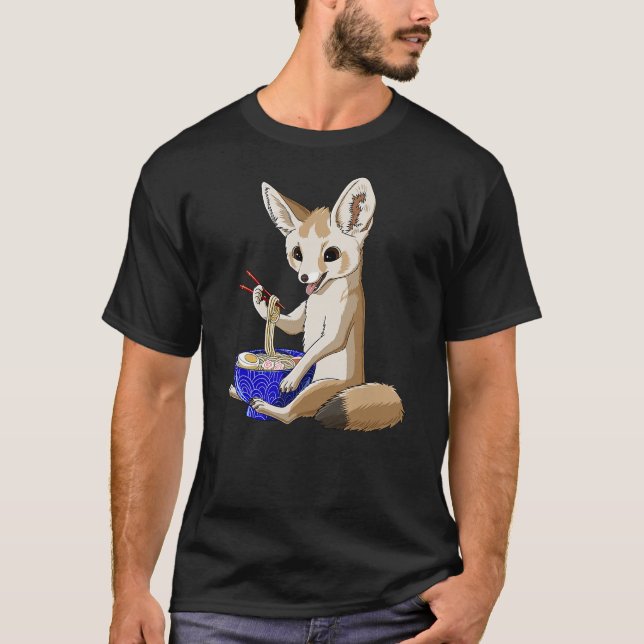 Camiseta Funny Japanese Kawaii Ramen Noodles Fennec Fox (Anverso)