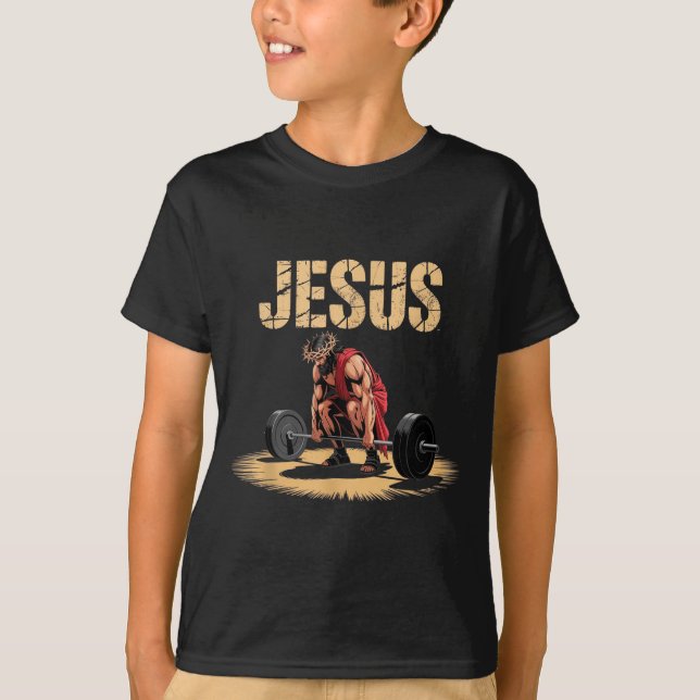 Camiseta Funny Jesus Weightlifting Christian Gym Humor  (Anverso)