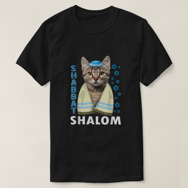 Camiseta Funny Jewish Shabbat Shalom Cute Cat With Kippah  (Diseño del anverso)