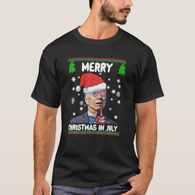 Camiseta Funny Joe Biden Navidades Felices En Julio Bandera (Anverso)