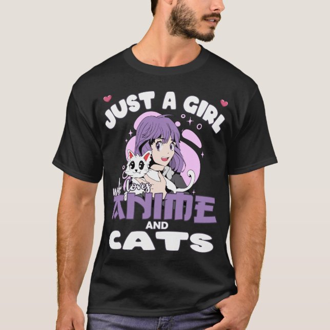 Camiseta Funny Just a Girl who loves Anime and Cats Lover (Anverso)