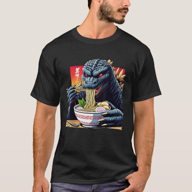 Camiseta Funny Kaiju comiendo Ramen Monstruo japonés Lover  (Anverso)
