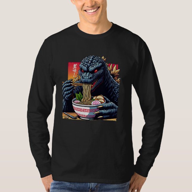 Camiseta Funny Kaiju comiendo Ramen Monstruo japonés Lover  (Anverso)