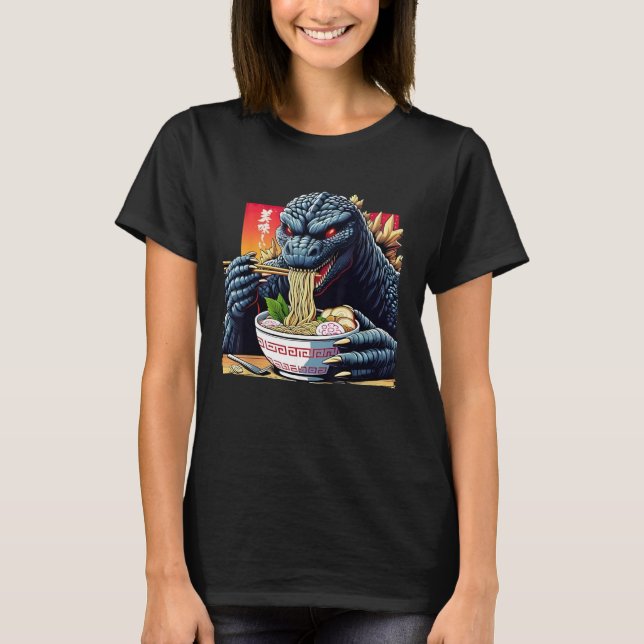 Camiseta Funny Kaiju comiendo Ramen Monstruo japonés Lover  (Anverso)