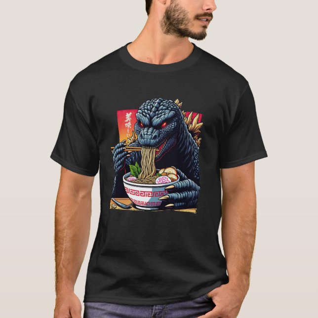 Camiseta Funny Kaiju comiendo Ramen Monstruo japonés Lover  (Anverso)