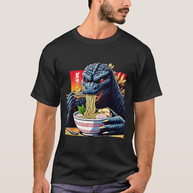 Camiseta Funny Kaiju Eating Ramen Japanese Monster Lover Bi (Anverso)