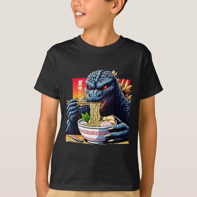 Camiseta Funny Kaiju Eating Ramen Japanese Monster Lover Bi (Anverso)