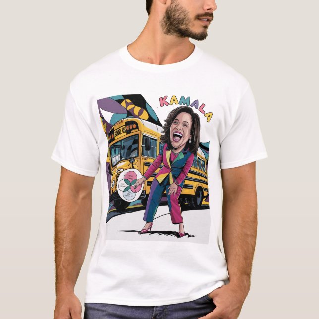 Camiseta Funny Kamala Harris frente al autobús escolar (Anverso)