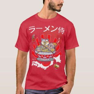 Camiseta Funny Kawaii Cats Ramen Noodles Ramen Samurai Cute