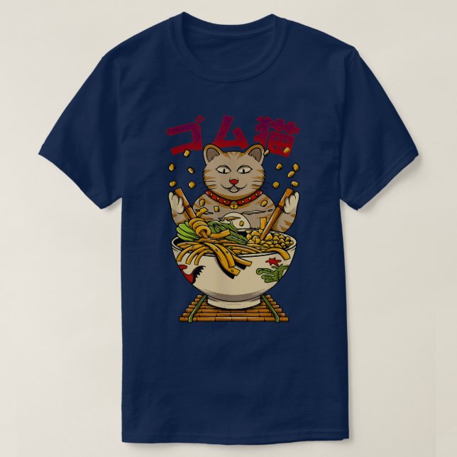 Camiseta Funny Kawaii Gato comiendo fideos ramen japón comi (Diseño del anverso)