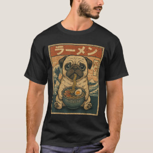 Camiseta Funny Kawaii Ramen Pug Noodles Japoneses Comer Pug